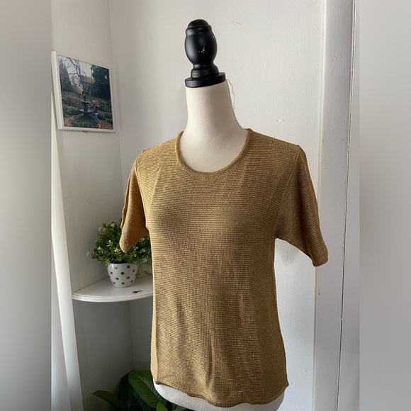 BRETT HARRISON Tan knit short Sleeves, Top, with SHINE SIZE M - Picture 11 of 15